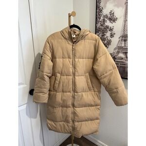 Kangol Puffer Coat Long Beige Hooded Jacket Outerwear Size‎ S